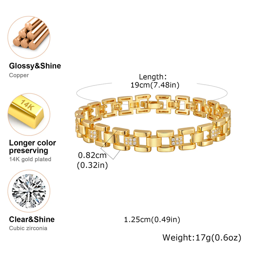 Women's Bracelet,18K Gold Plated Wide