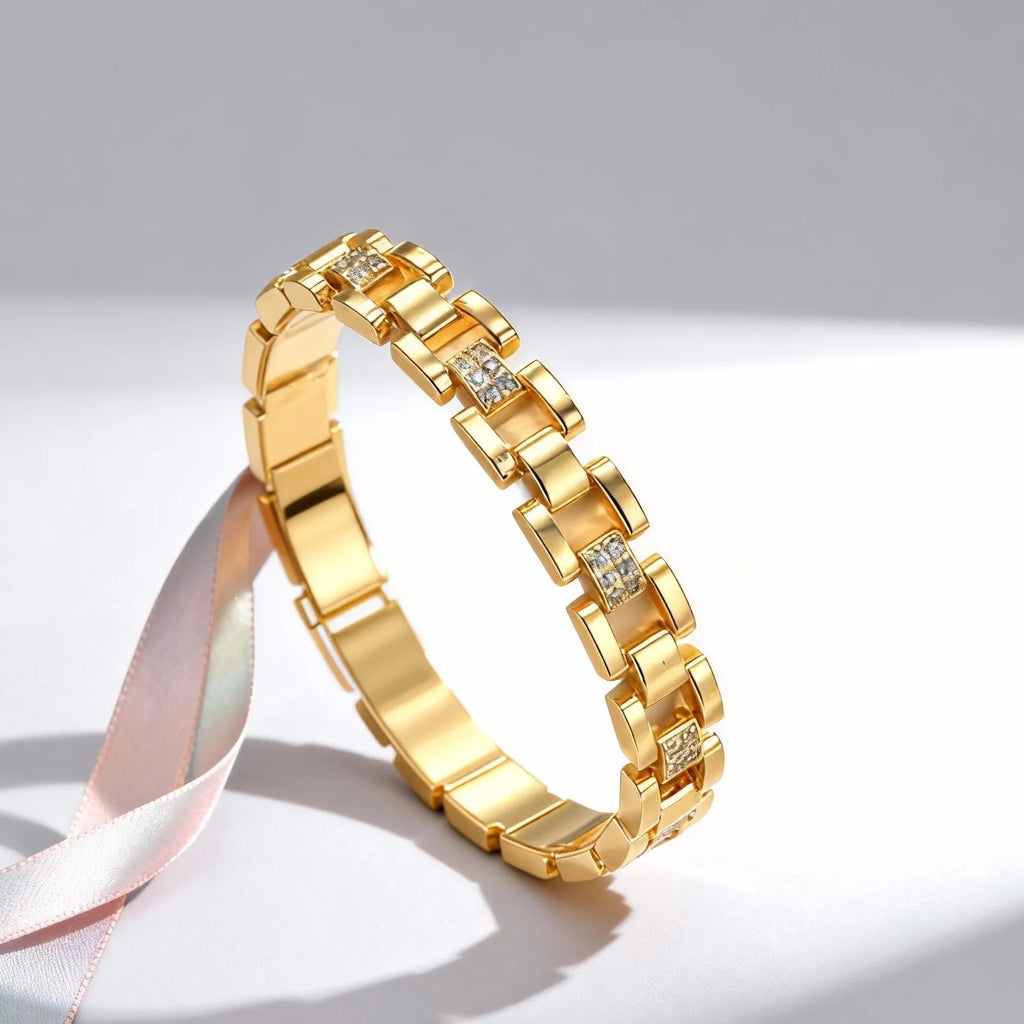 Women's Bracelet,18K Gold Plated Wide