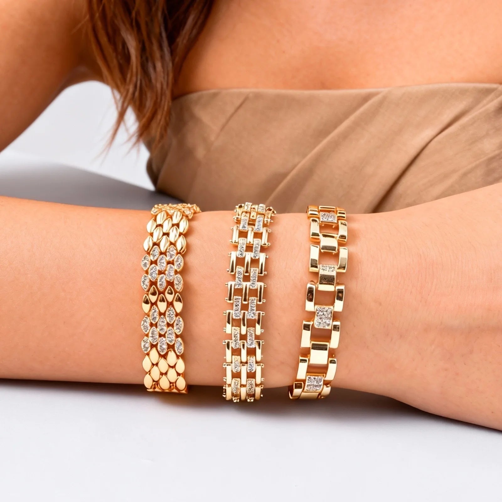 Women's Bracelet,18K Gold Plated Wide