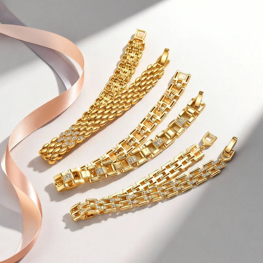 Women's Bracelet,18K Gold Plated Wide